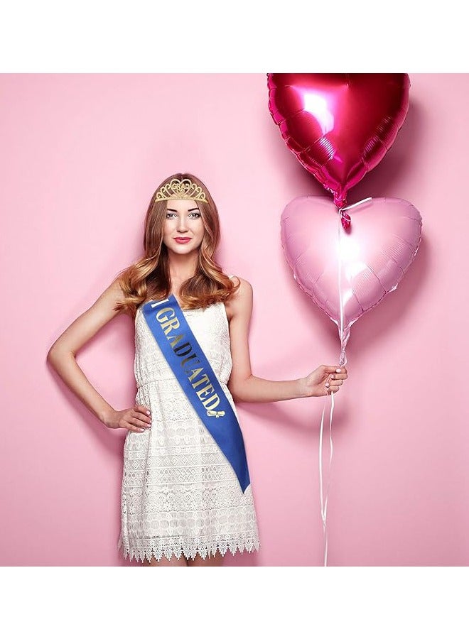 Gold Graduate Crown and Sash Set, Graduation Party Decorations, Graduate Crowns for Women, Grad Tiara and Blue "I Graduated" Sash for Women, Grad Cap Decorations Grad Cap Topper - Image 5