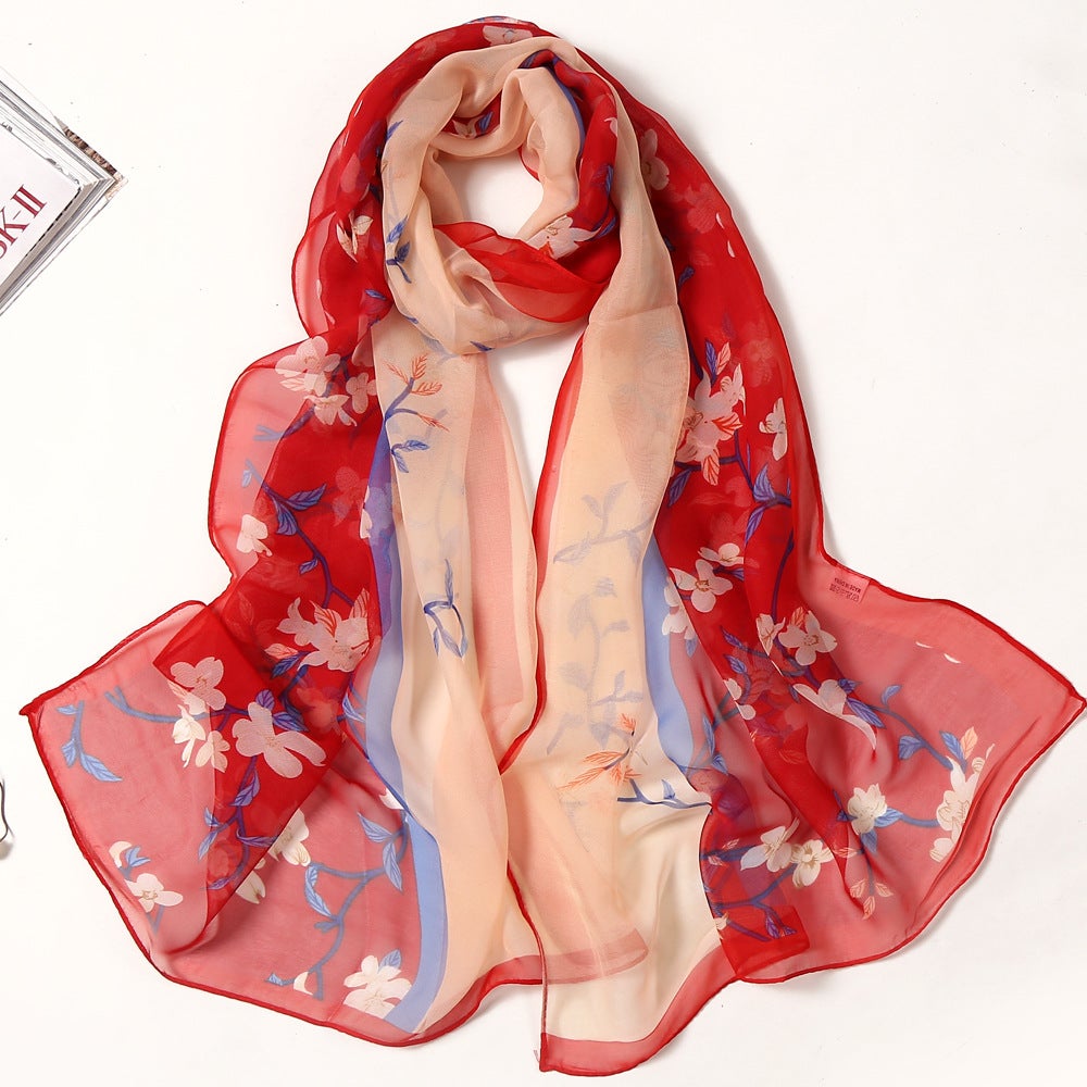 Generic Women'S Pastoral Silk Scarf Thin Qiaoqi Silk Scarf Korean Style ...