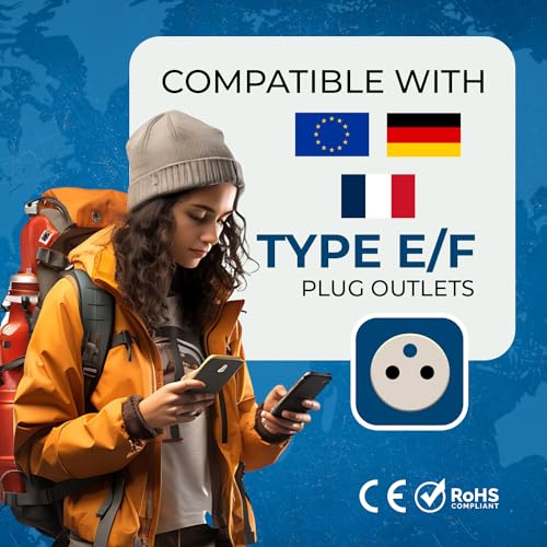 OREI India to European Plug Adapter (Schuko) - Type E/F Plug Converter India to Germany - 2 in 1 - Perfect for Laptop, Camera Charger and More - CE, RoHS - 2 Pack - Beige - 5 Years Warranty - Image 4