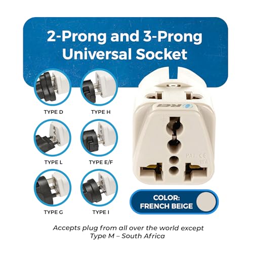 OREI India to European Plug Adapter (Schuko) - Type E/F Plug Converter India to Germany - 2 in 1 - Perfect for Laptop, Camera Charger and More - CE, RoHS - 2 Pack - Beige - 5 Years Warranty - Image 3