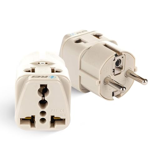 OREI India to European Plug Adapter (Schuko) - Type E/F Plug Converter India to Germany - 2 in 1 - Perfect for Laptop, Camera Charger and More - CE, RoHS - 2 Pack - Beige - 5 Years Warranty - Image 1