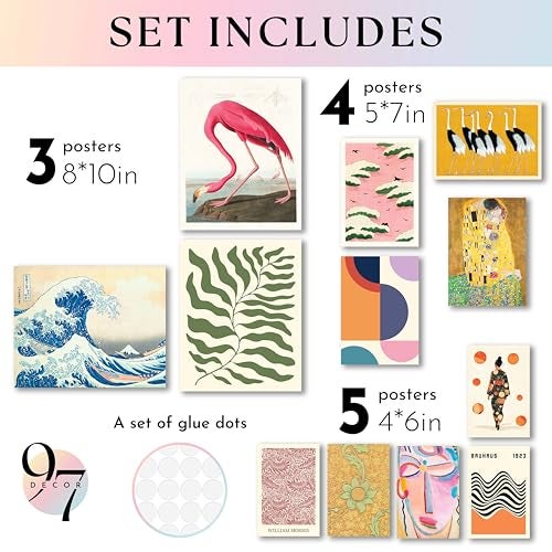 97 Decor Artsy Eclectic Wall Art Boho Maximalist Trendy Gallery Wall Art Famous Artist Posters Colorful Japanese Wall Decor Aesthetic Pictures for Home Bedroom Unframed - Image 3