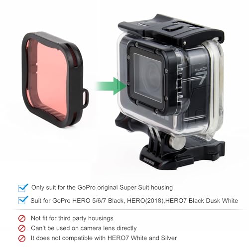 GEPULY 3-Pack Dive Filter (Red, Light Red, Magenta) for GoPro Hero 5 6 7 Black Hero(2018) Super Suit Housing - Color Correction in Scuba Diving, Snorkeling and Underwater Photos and Videos - Image 3