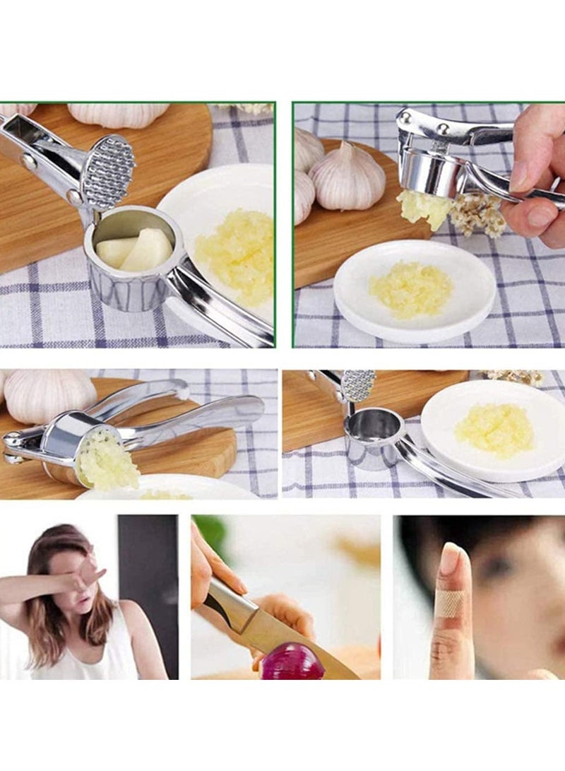 Rust-Proof Garlic Press, Multifunctional Kitchen Tool, Labor-Saving and Non-Slip Stainless Steel Garlic Press, With Silicone Garlic Peeler and Cleaning Brush, Easy to Clean Without Hurting Hands  - Image 4