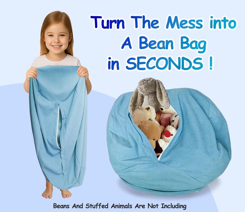 Dafftos Stuffed Storage Bean Bag (No Filler) Keep Your Plush Toys More Organized Teens Children Lazy Playroom Perfect Ultra Soft Beanbag Washable Space Save Organizer Blue - Image 2