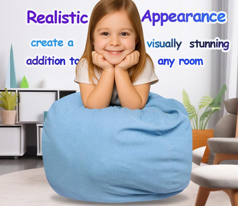 Dafftos Stuffed Storage Bean Bag (No Filler) Keep Your Plush Toys More Organized Teens Children Lazy Playroom Perfect Ultra Soft Beanbag Washable Space Save Organizer Blue - Image 3