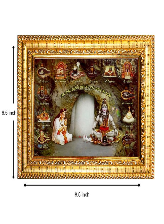 هاواي إطار صور هاواي للإله شيفا، يضم 12 جيوتيرلينجا من كهف أمارناث، مقاس 21×17×2 سم | إطار حائط من الخشب المصنّع | SFDI00304GLDFRM - Image 3