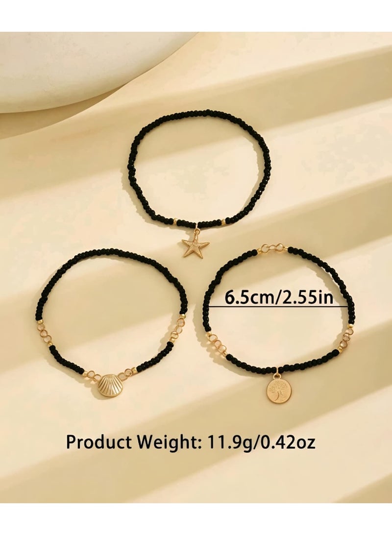 Shein 3pcs/Set Elegant Pearl Anklet, Colorful Starfish & Shell Pendant Multi-Layer Beaded Anklet - Image 4