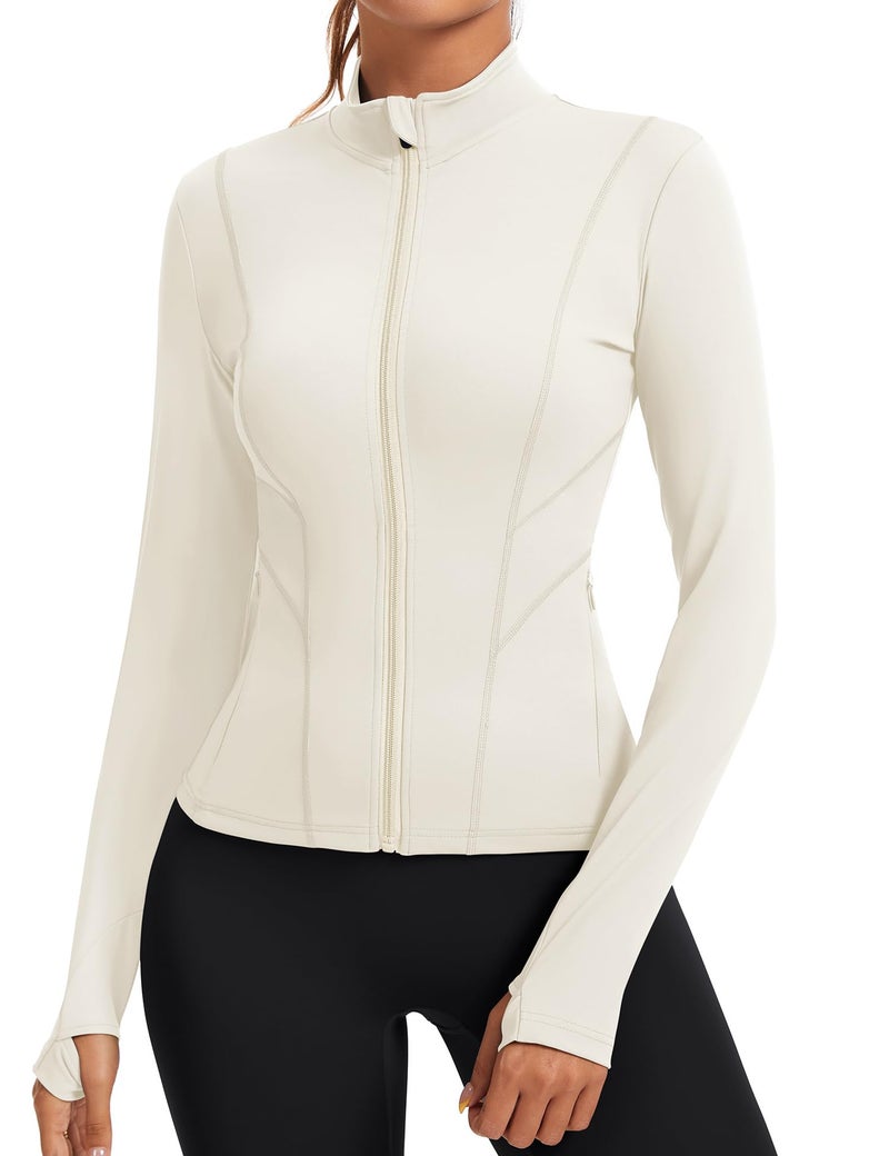 Rapbin Long Sleeve Workout Jacket for Women Cropped Compression Shirt Zip Up Athletic Slim Fit Sports Clothing with Thumb Holes - Image 1