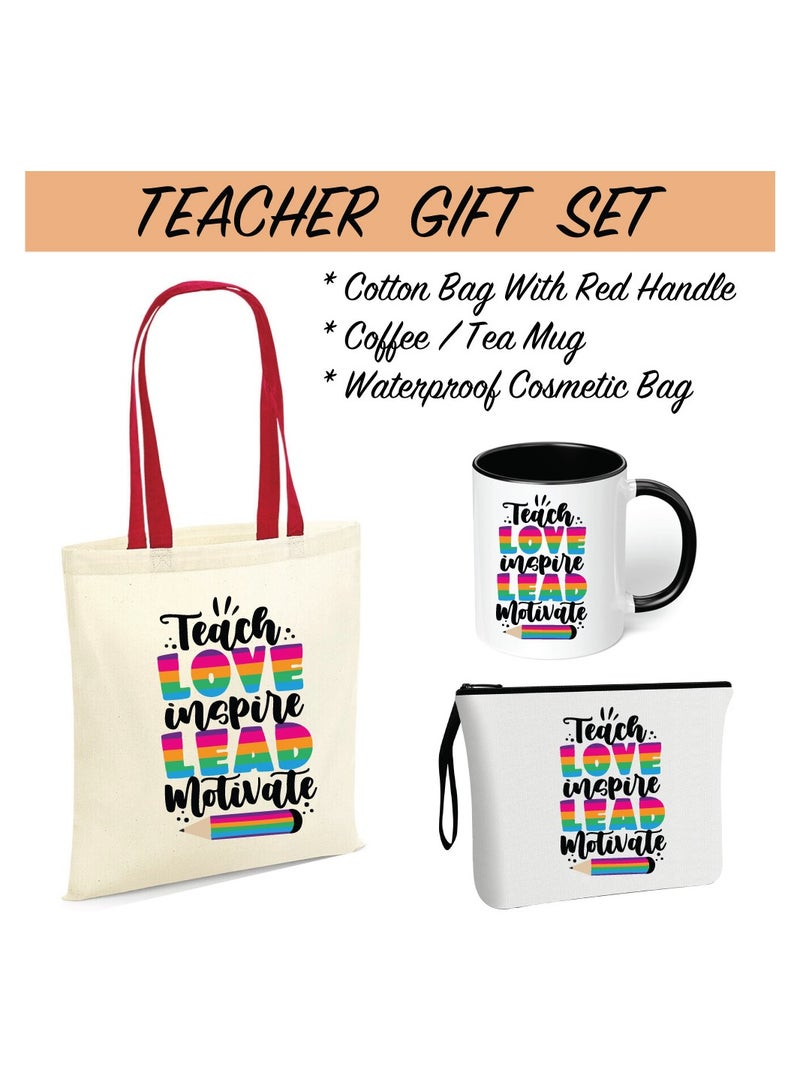PRINTSHOP4ME Teacher's Day Gift Combo Stylish Red Handled Cotton Bag-Two Tone Black Mugs And Cosmetic Pouch-Pack Of 3 Combo Set-World Teachers Day - Image 2