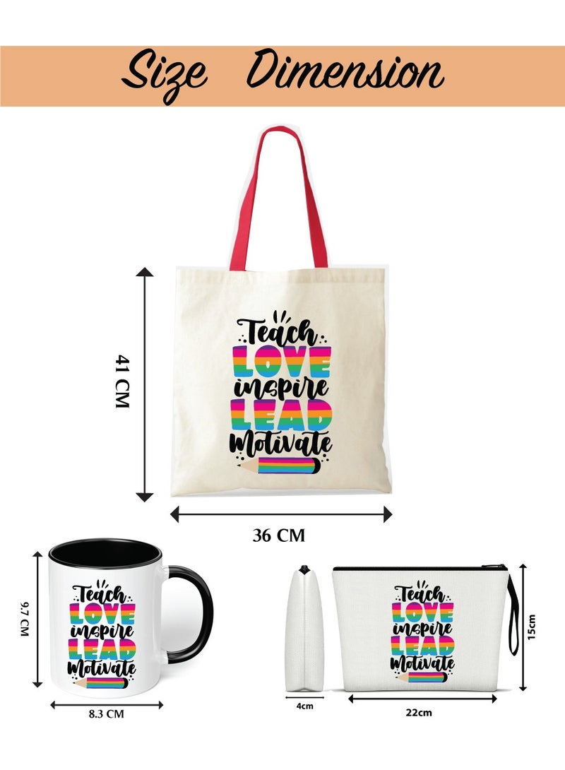 PRINTSHOP4ME Teacher's Day Gift Combo Stylish Red Handled Cotton Bag-Two Tone Black Mugs And Cosmetic Pouch-Pack Of 3 Combo Set-World Teachers Day - Image 3