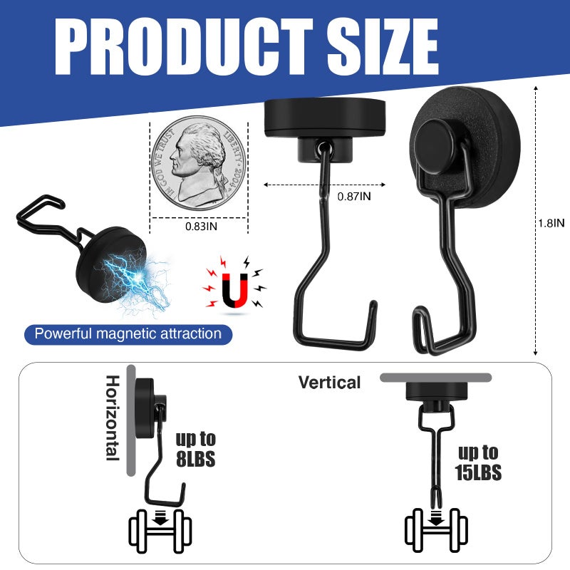 JINGZHAN Magnetic Hooks for Grill & Refrigerator, 4-Pack Heavy Duty Rubber Coated Rust Proof Hooks â€“ Strong Magnet for Hanging Grill Tools, Kitchen Utensils, Towels, Outdoor Camping BBQ Accessories (Black) - Image 3