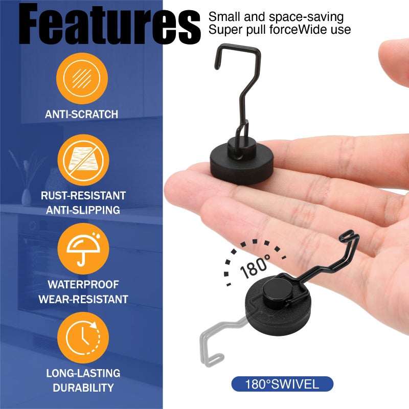 JINGZHAN Magnetic Hooks for Grill & Refrigerator, 4-Pack Heavy Duty Rubber Coated Rust Proof Hooks â€“ Strong Magnet for Hanging Grill Tools, Kitchen Utensils, Towels, Outdoor Camping BBQ Accessories (Black) - Image 4