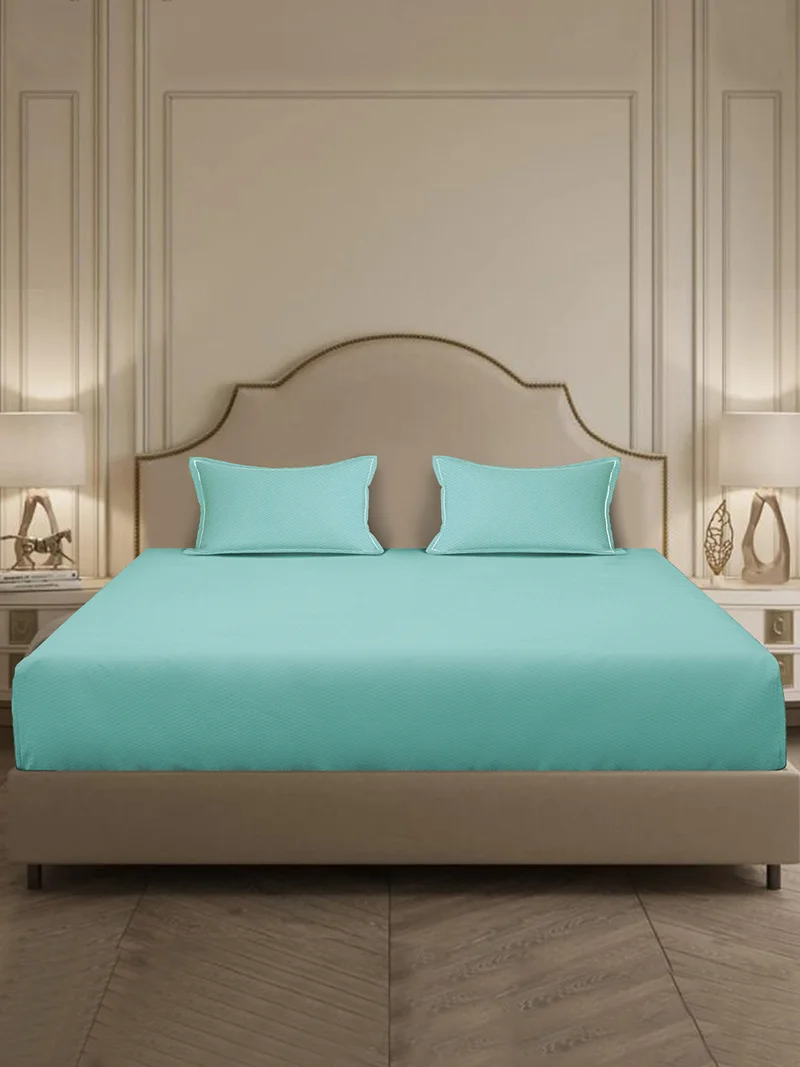 مالبيري ليفينج 100% Cotton 3 pc set -Micro checks- fitted bedsheet 180x200x30cms / 2 pillowcover 50x75 cms - Stratosphre Blue