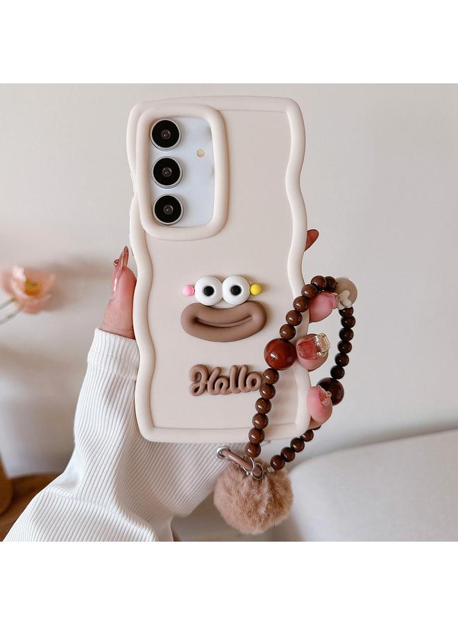 For Samsung Galaxy A34 5G Cartoon Sausage Mouth TPU Phone Case with Bead Chain(White)