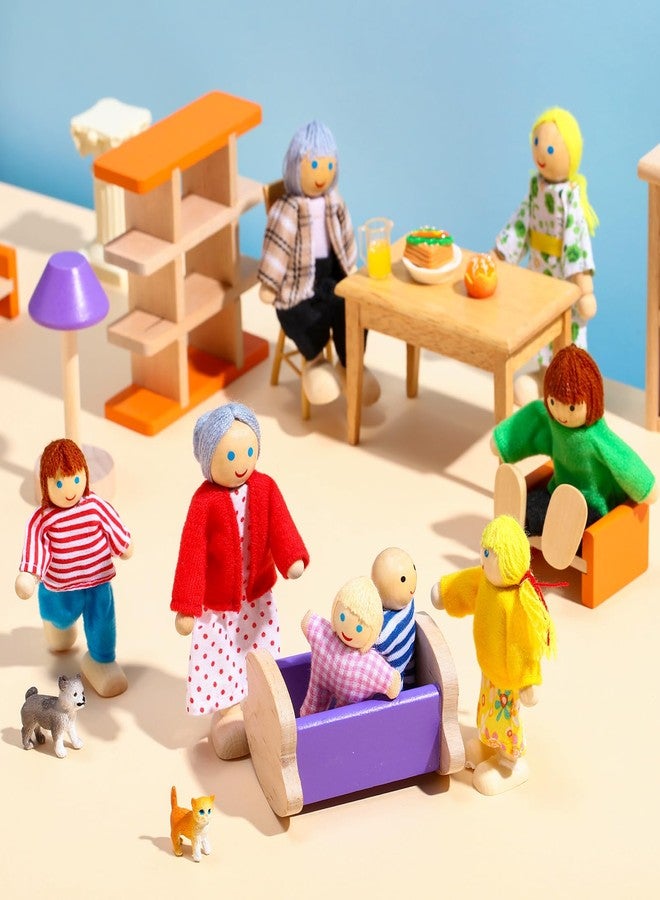 Skylety 10 Pcs Wooden Dollhouse Set of Mini People Figures Dollhouse Dolls Wooden Doll Pretend Play Figures Accessories for Pretend Dollhouse Toy (Bright Style) - Image 4