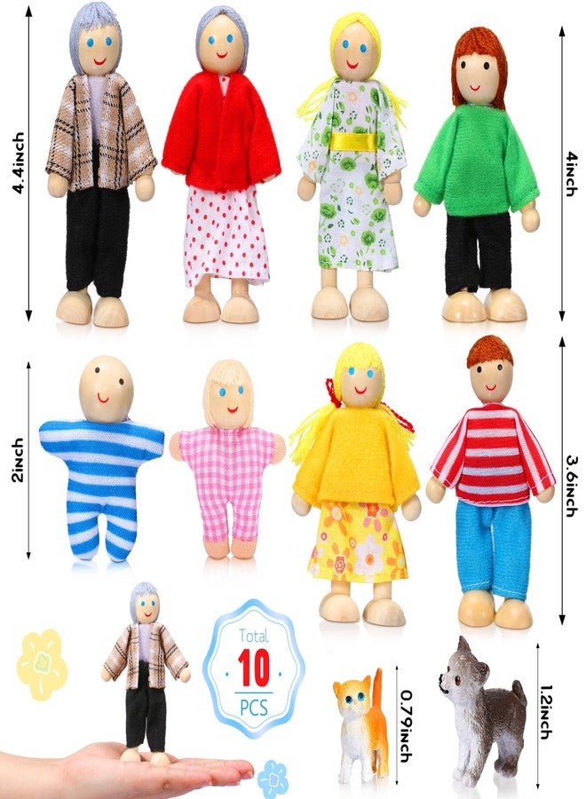 Skylety 10 Pcs Wooden Dollhouse Set of Mini People Figures Dollhouse Dolls Wooden Doll Pretend Play Figures Accessories for Pretend Dollhouse Toy (Bright Style) - Image 2