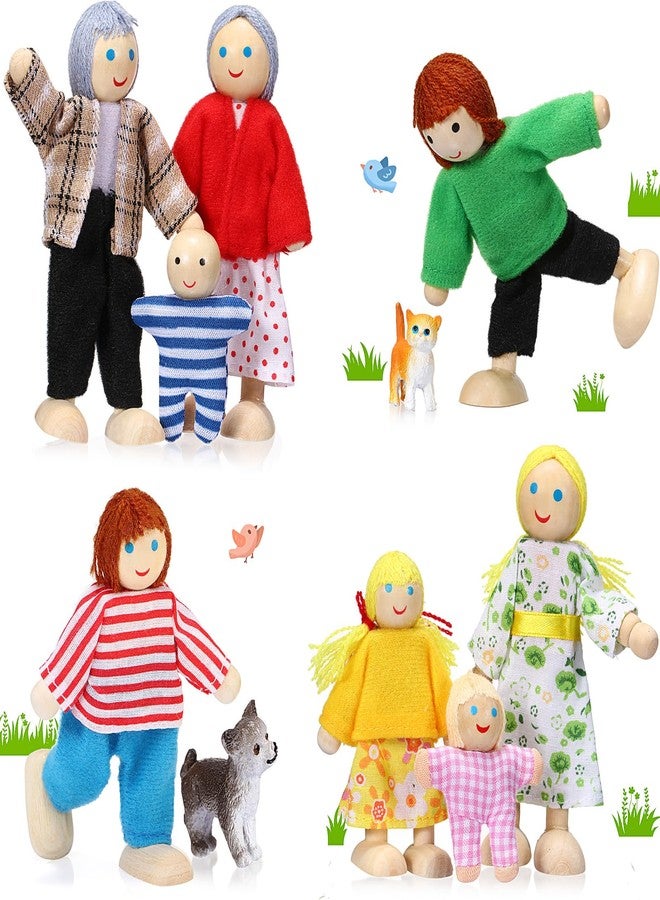 Skylety 10 Pcs Wooden Dollhouse Set of Mini People Figures Dollhouse Dolls Wooden Doll Pretend Play Figures Accessories for Pretend Dollhouse Toy (Bright Style) - Image 1