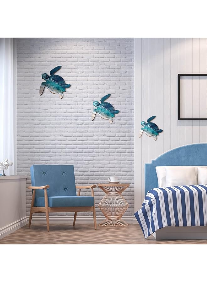 إيروريكس 3 أحجام ديكور حائط سلحفاة بحرية سلحفاة محيطية ديكورات فنية على شكل شاطئ سلحفاة بحرية خشبية ديكور حائط سلحفاة بحرية معلقة ديكور حائط سلحفاة فنية للحياة البحرية للحمام الداخلي والخارجي أزرق داكن - Image 3