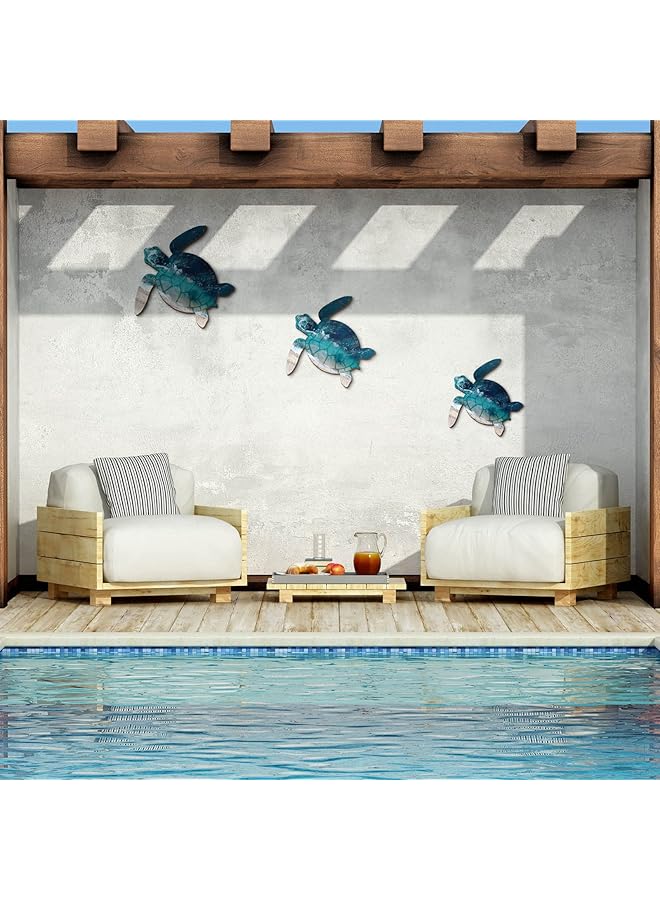 إيروريكس 3 أحجام ديكور حائط سلحفاة بحرية سلحفاة محيطية ديكورات فنية على شكل شاطئ سلحفاة بحرية خشبية ديكور حائط سلحفاة بحرية معلقة ديكور حائط سلحفاة فنية للحياة البحرية للحمام الداخلي والخارجي أزرق داكن - Image 4