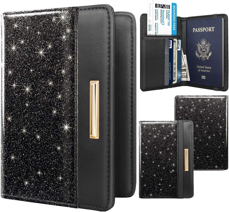 Coco Rossi Flexible use switching Passport Holder Cover,Traveling Passport Case Glitter Cute Passport Wallet for Women,Black Glitter All condition resistant crafted quality - Image 2