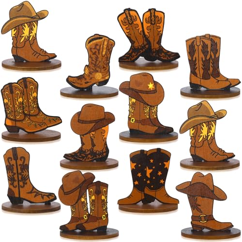 Oitnlaughter 12Pcs West Cowboy Centerpieces Western Theme Birthday Party Decorations Western Cowboy Boots Table Centerpieces West Boots Stand Tabletop Decor for Baby Shower Birthday Party Favors Supplies - Image 1