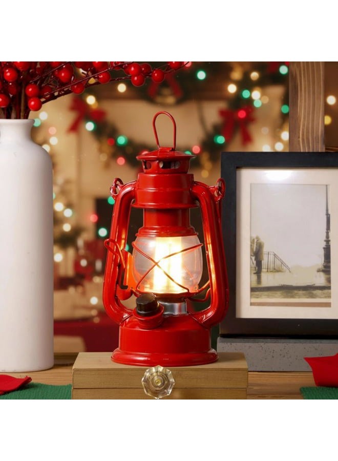 Hortsun 2 Pcs 8 Inch Vintage LED Hurricane Lantern Metal Red Outdoor Battery Operated Hanging Lantern with Warm LEDs and Dimmer Switch for Halloween Christmas Indoor Rustic Farmhouse Camping Decor - Image 5