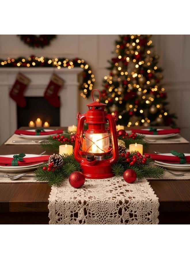 Hortsun 2 Pcs 8 Inch Vintage LED Hurricane Lantern Metal Red Outdoor Battery Operated Hanging Lantern with Warm LEDs and Dimmer Switch for Halloween Christmas Indoor Rustic Farmhouse Camping Decor - Image 2