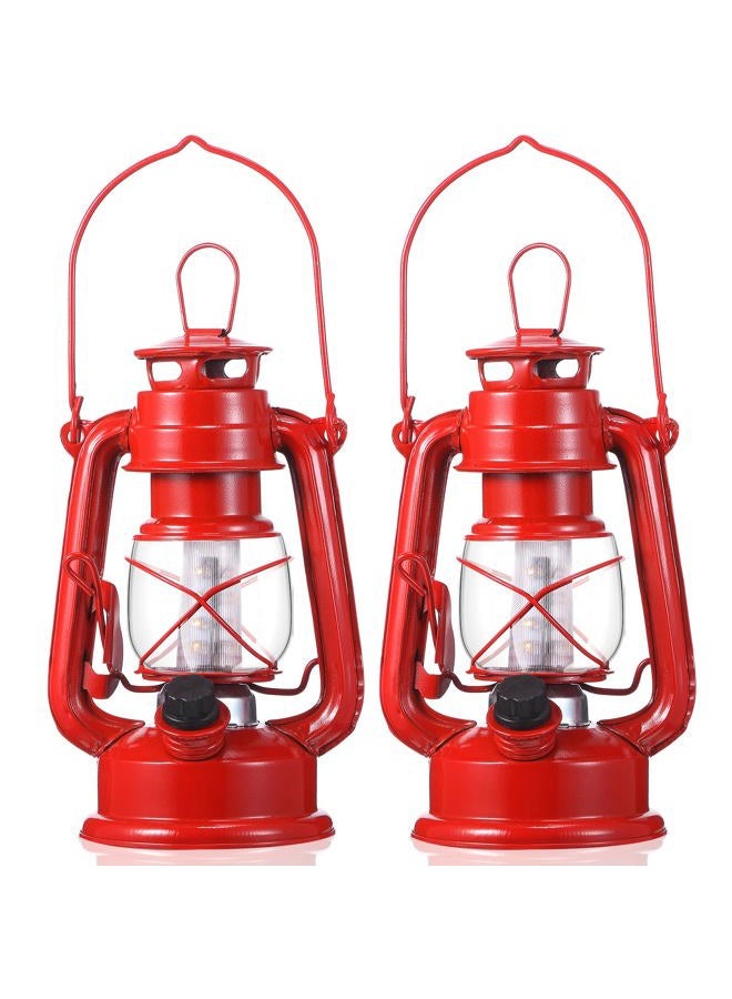 Hortsun 2 Pcs 8 Inch Vintage LED Hurricane Lantern Metal Red Outdoor Battery Operated Hanging Lantern with Warm LEDs and Dimmer Switch for Halloween Christmas Indoor Rustic Farmhouse Camping Decor - Image 1
