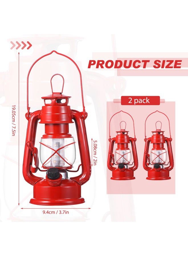 Hortsun 2 Pcs 8 Inch Vintage LED Hurricane Lantern Metal Red Outdoor Battery Operated Hanging Lantern with Warm LEDs and Dimmer Switch for Halloween Christmas Indoor Rustic Farmhouse Camping Decor - Image 3