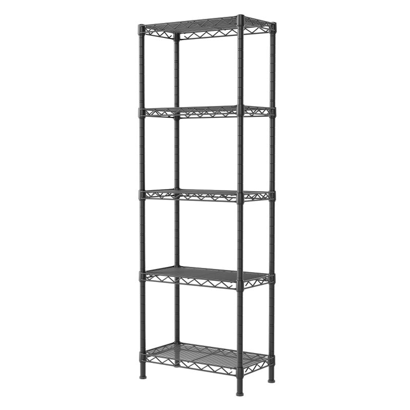 SINGAYE 5 Tier Shelf Wire Shelving Adjustable Storage Shelves Rack Standing Units for Kitchen Closet Laundry Bathroom Organizers Metal Pantry Narrow Mesh Gaps 10 D x 16 W x 55 H Black