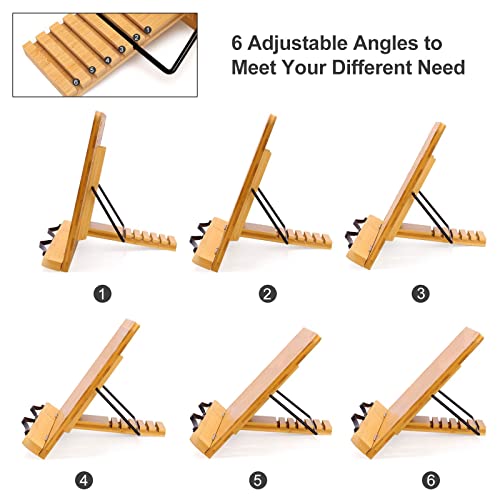 MEGREZ Bamboo Book Stand 11 x 8.0 inch, Foldable Cookbook Holder with 6 Adjustable Height, Reading Book Holder for Recipe, Music Book, Textbook, Tablet Stand, Tree and Giraffe - Image 4