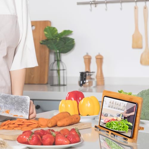 MEGREZ Bamboo Book Stand 11 x 8.0 inch, Foldable Cookbook Holder with 6 Adjustable Height, Reading Book Holder for Recipe, Music Book, Textbook, Tablet Stand, Tree and Giraffe - Image 3