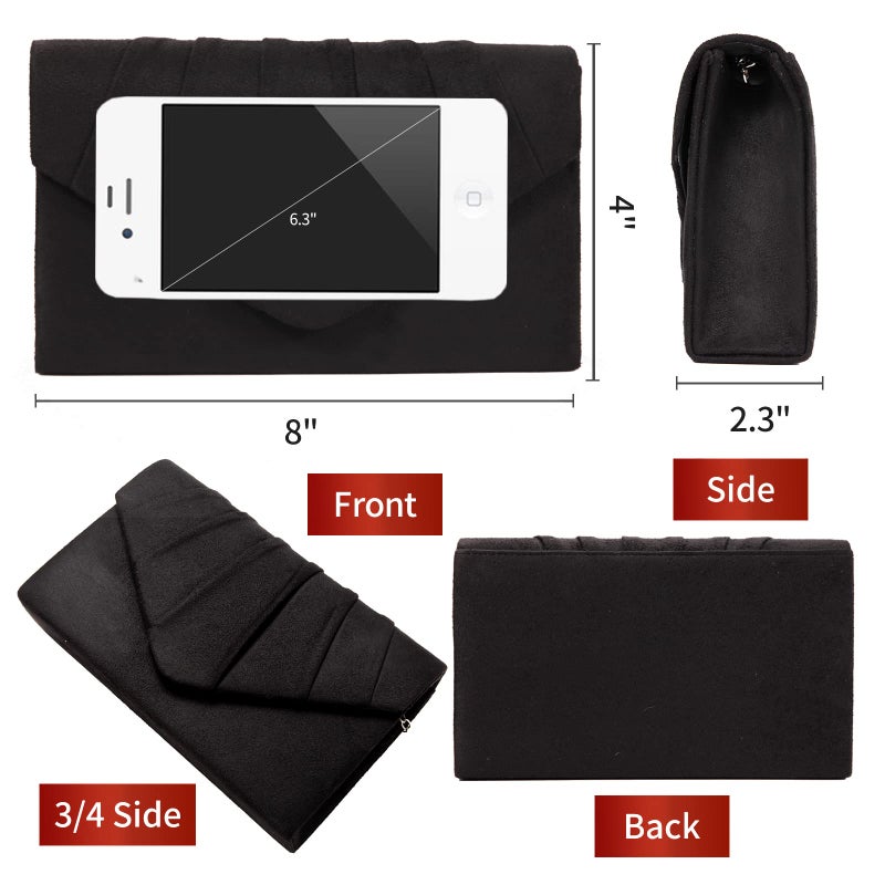BBjinronjy Clutch Purses for Women Evening Bag Women's with Detachable Chain Wedding Prom Faux Suede (Black-Suede) - Image 5