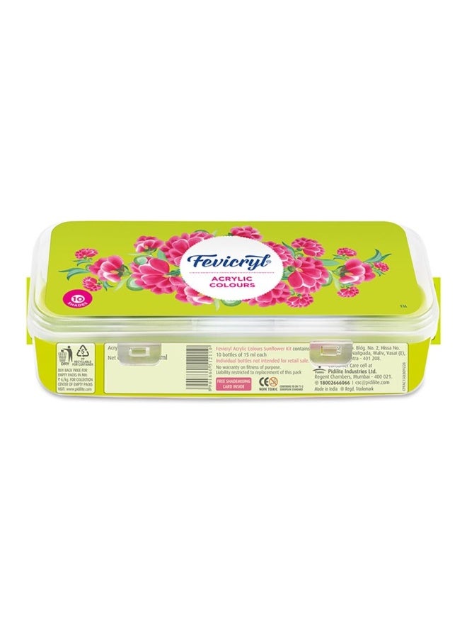 Fevicryl Acrylic Colours Sunflower Kit | 10 Colours x 15 ml | DIY Paint, Rich Pigment | Multicolour & Multi-surface | Non-Cracking Paint for Canvas, Wood, Leather, Earthenware, Metal - Image 1