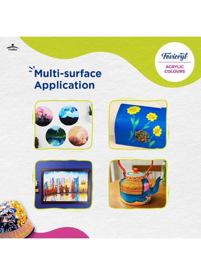 Fevicryl Acrylic Colours Sunflower Kit | 10 Colours x 15 ml | DIY Paint, Rich Pigment | Multicolour & Multi-surface | Non-Cracking Paint for Canvas, Wood, Leather, Earthenware, Metal - Image 4