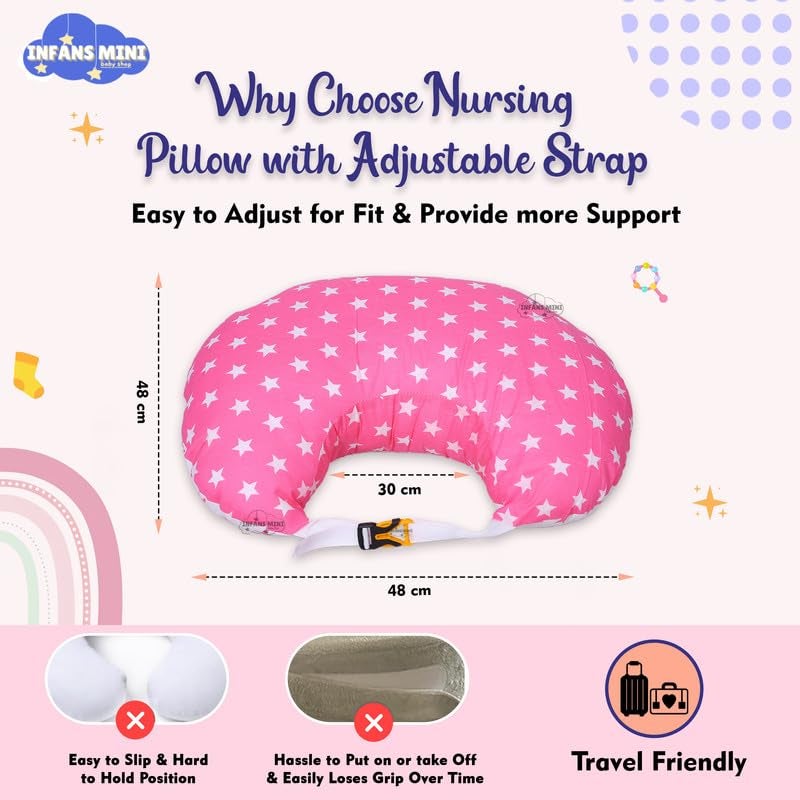 Infans Mini طقم سرير أطفال إنفانس ميني، 3 قطع أساسية للنوم من القطن | كيس نوم للأطفال | وسادة رضاعة للأم | شبكة ناموسية للسرير للأطفال من 0-6 أشهر (نجمة وردية) - Image 4