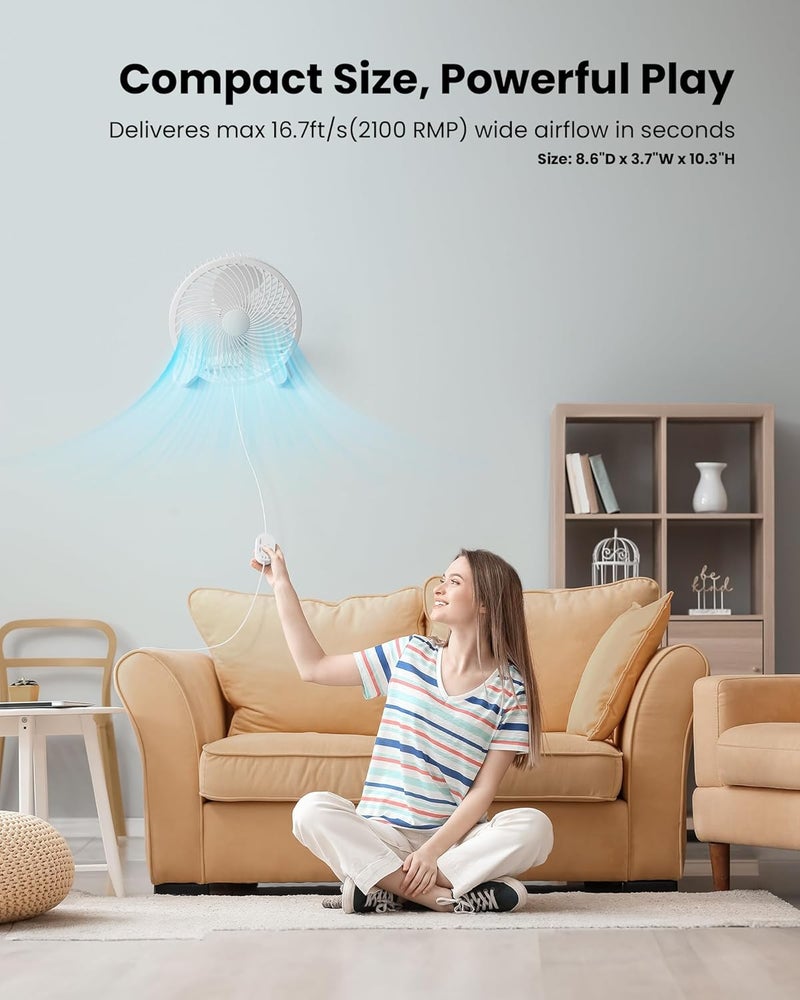 Koonie 8'' Wall Mount Fan, Quiet Small Wall Fan with Timer, 8.2ft Wired Remote, 80° Oscillation, 100° Adjustable, 3 Speeds High Velocity for RV Bedroom Kitchen Office Garage, White - Image 2