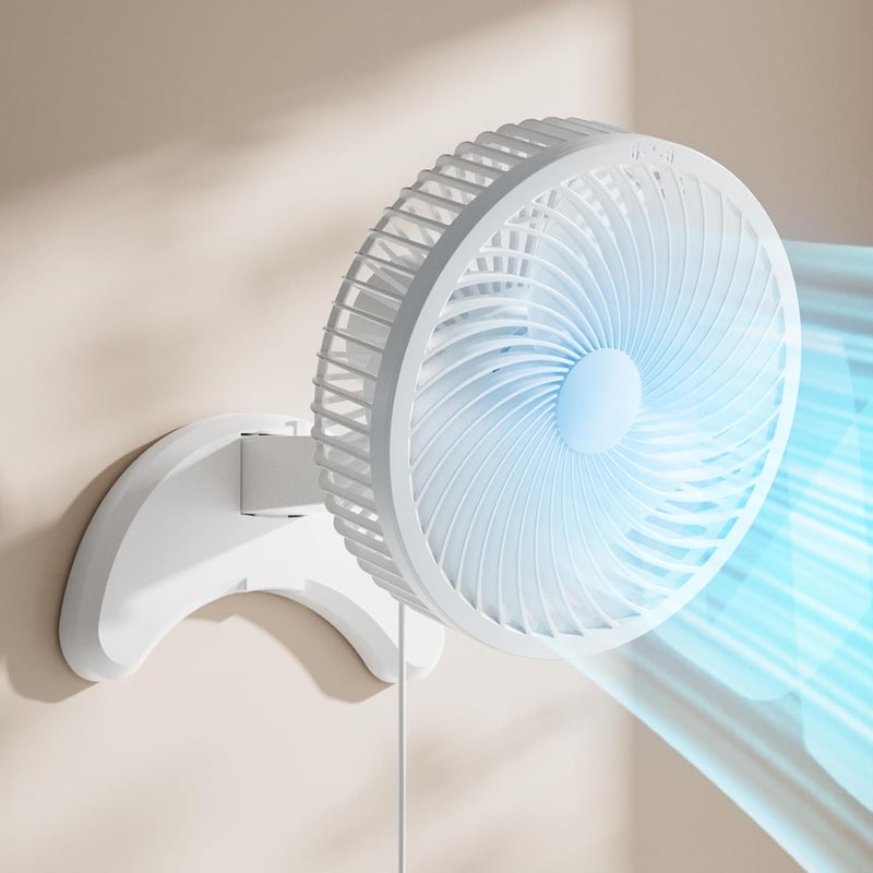 Koonie 8'' Wall Mount Fan, Quiet Small Wall Fan with Timer, 8.2ft Wired Remote, 80° Oscillation, 100° Adjustable, 3 Speeds High Velocity for RV Bedroom Kitchen Office Garage, White - Image 1