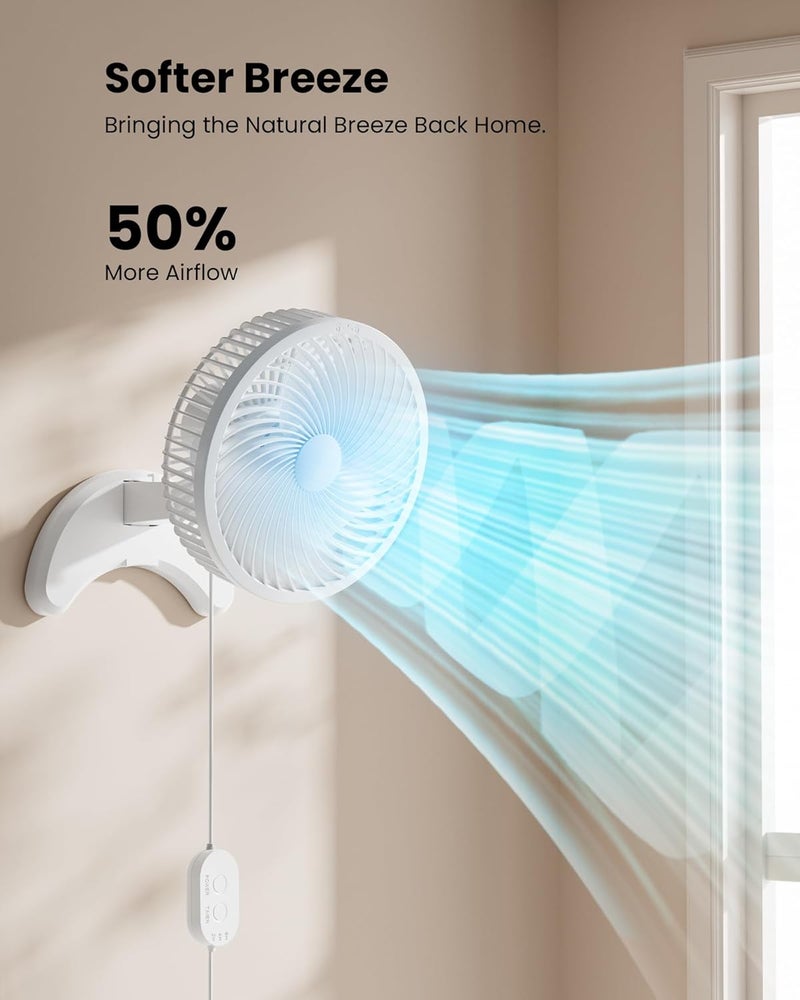 Koonie 8'' Wall Mount Fan, Quiet Small Wall Fan with Timer, 8.2ft Wired Remote, 80° Oscillation, 100° Adjustable, 3 Speeds High Velocity for RV Bedroom Kitchen Office Garage, White - Image 3