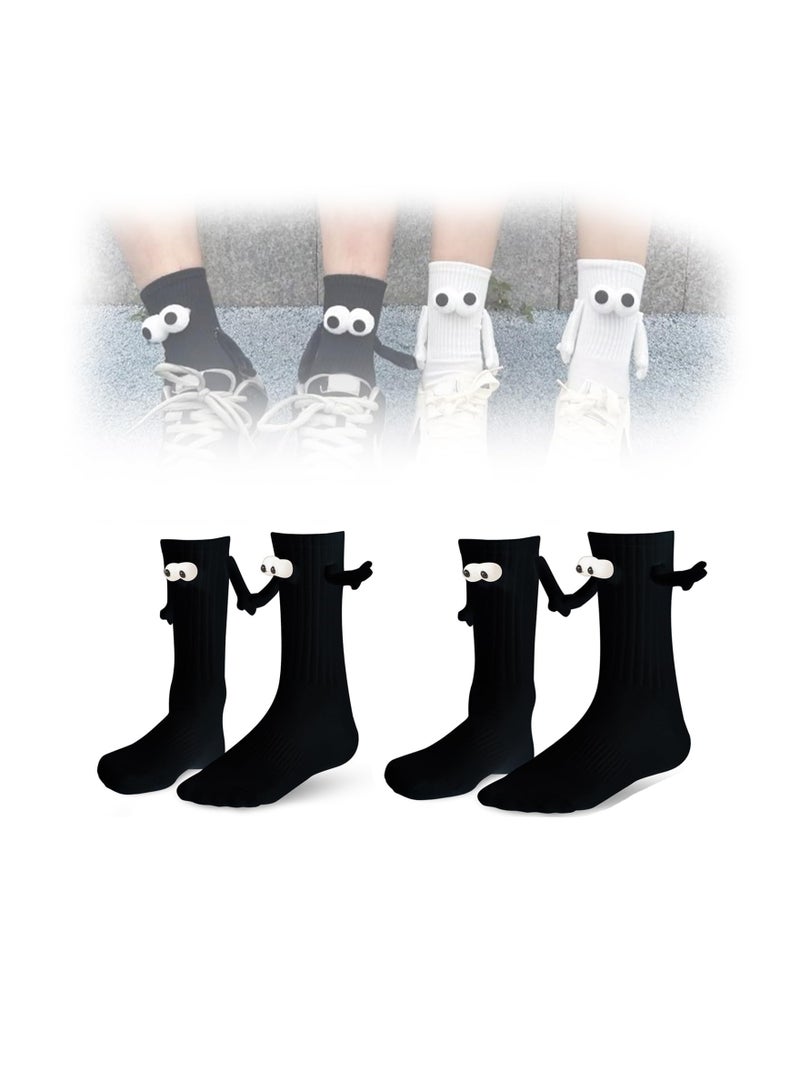 SOLARAE Couple Holding Hands Socks, Unisex Mid Tube Magnetic Hand Socks, Funny Matching Socks for Couples, Cute Hand-in-Hand Design, Mid-Tube Style (Set of 2 in Black) - Image 2
