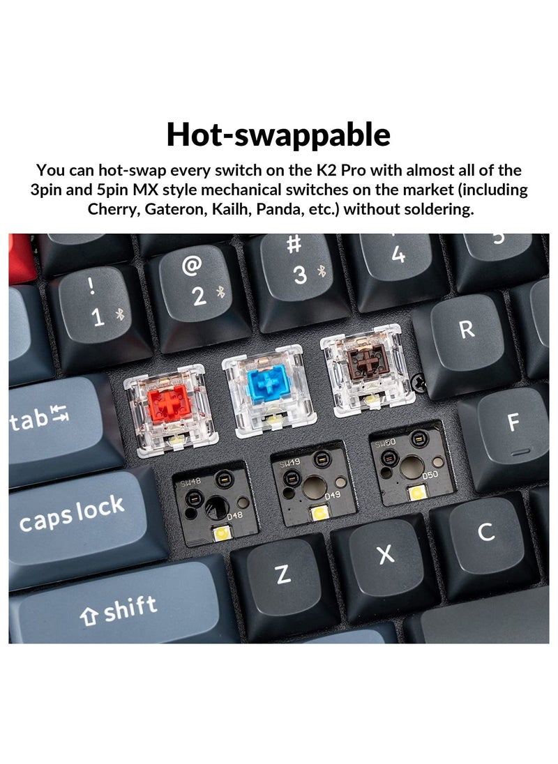 Keychron - K2 Pro QMK/VIA Wireless Mechanical Keyboard, Custom Programmable Macro Wired Keyboard with Hot-Swappable K Pro Brown Switch White LED Backlight PBT Keycaps for Mac Windows Linux - Image 1