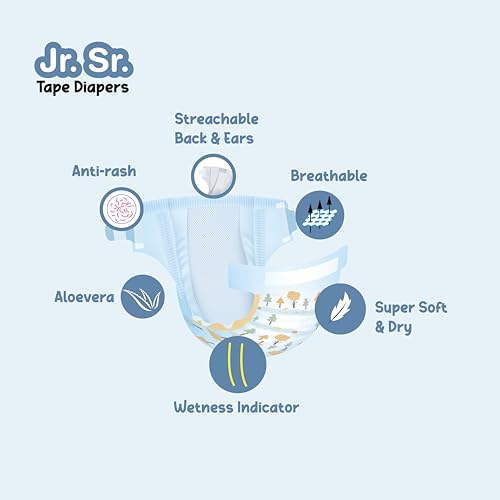 Jr. Sr. Baby Tape Style Diaper | Adjustable Fit For Babies | Small (S) Size (3-8 kg), 64 Count | Pack of 1 | Upto 12 hr Absorption with Advanced Leak Protection | Soft & Comfy - Image 4