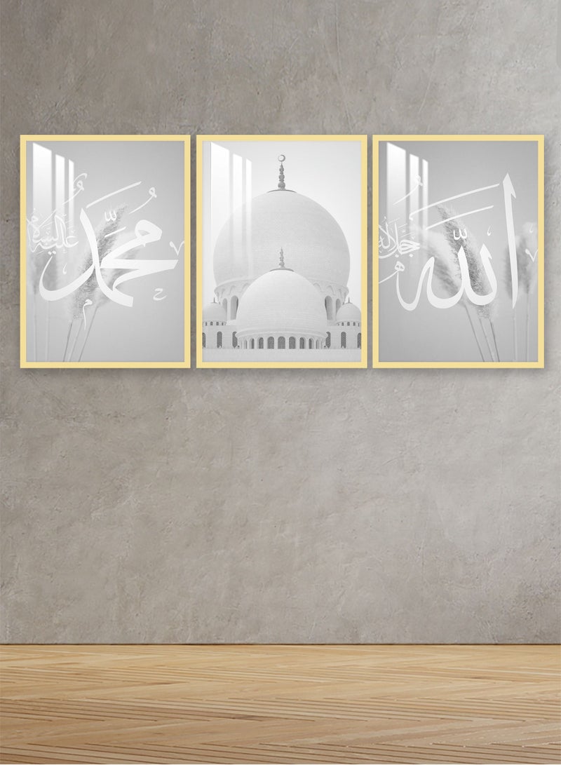Marktna Three Wall Panels 150x70cm with an Islamic Design, Golden Frame And a Transparent Acrylic Layer 0.5kg - Image 1