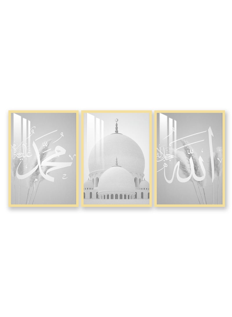 Marktna Three Wall Panels 150x70cm with an Islamic Design, Golden Frame And a Transparent Acrylic Layer 0.5kg - Image 2