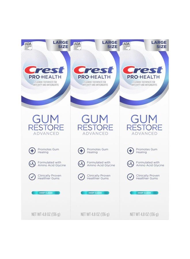 Crest Pro-Health Advanced Gum Restore Deep Clean Toothpaste 4.8 oz Pack of 3 -Anticavity, Antibacterial Flouride Toothpaste, Clinically Proven, Gum and Enamel Protection - Image 2