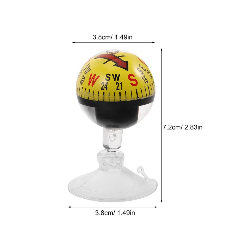 Yellow Portable 38mm Automotive Dashboard Compass Ball with Suction Cup for Car and Marine Navigation - Image 3