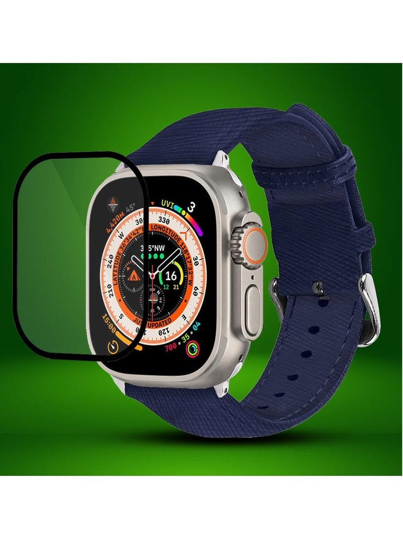 CATANES - 2 Packs For Apple Watch Band 49mm Leather Band Buckle Strap Wristband and 3D Screen Protector Royal Blue - Image 1