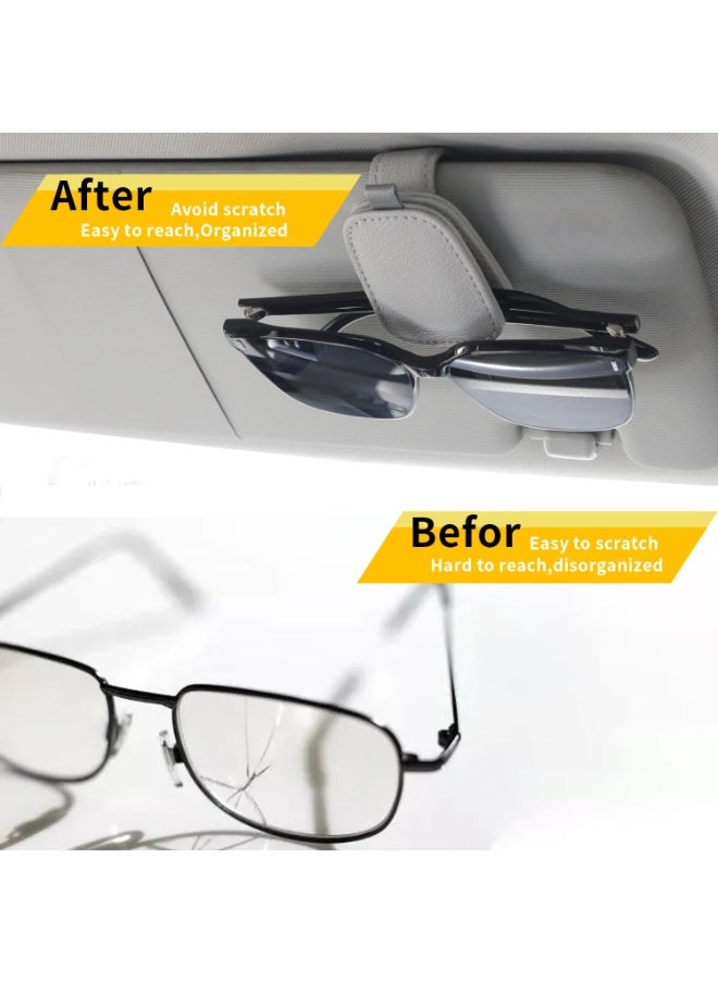 Chabeia 2 Packs Leather Sunglasses Holders for Car Visor, Magnetic Sunglasses Holder ,Ticket Card Clip,Car Visor Accessories ,Glasses Eyeglass Hanger Clip , Car Glasses Holder, Ticket Business Card Clip, Eyeglasses Mount, Fit for Most Vehicles-Grey  - Image 3