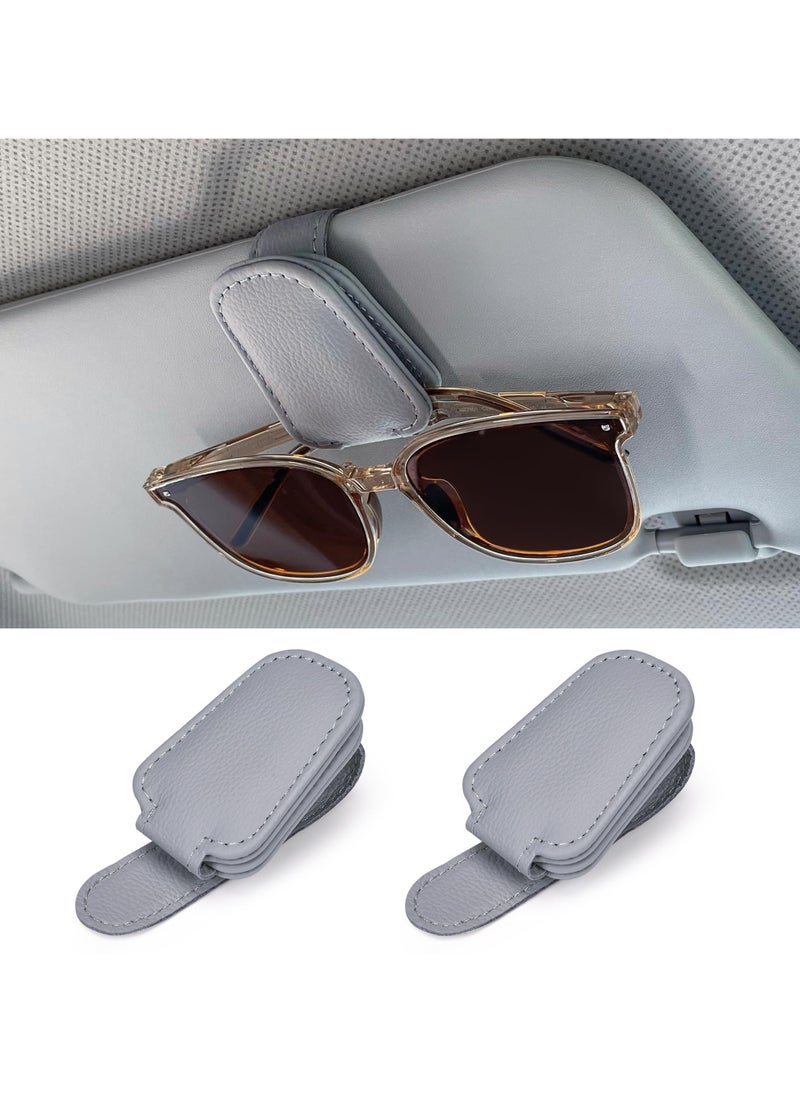 Chabeia 2 Packs Leather Sunglasses Holders for Car Visor, Magnetic Sunglasses Holder ,Ticket Card Clip,Car Visor Accessories ,Glasses Eyeglass Hanger Clip , Car Glasses Holder, Ticket Business Card Clip, Eyeglasses Mount, Fit for Most Vehicles-Grey  - Image 1